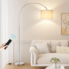 Ambimall 70" Dimmable Arc Floor Lamp with Remote, Color Temperatures and Brightness Adjustable, Arched Floor Lamp with Rotating Head, Over Couch Arched Reading Light for Living Room (White and Silver)