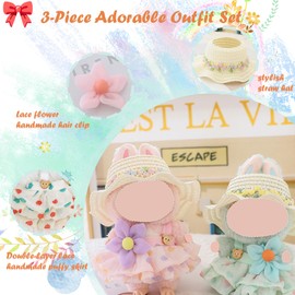 Doll Clothes Set (No Doll), 3 Pieces Dress Outfit Set for 17cm Doll Suit, Stylish Straw Hat & Pink Floral Dress＆Clothes Accessories for 1st/2nd/3rd Gen Doll Play & Display