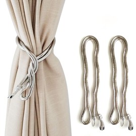 KXLIFE Snake Curtain Tiebacks Clips, Decorative Drapes Holdbacks, Handmade Metal Rope Tiebacks, Creative Window Drapes Twist Tie Backs, Snake Crafts (Silver, 2 Pack)