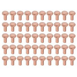 uxcell 100Pcs Copper Solid Rivets, 1/8" x 15/64" Flat Head Rivet Metal Fasteners for Electrical Applications, Leather Working Supplies