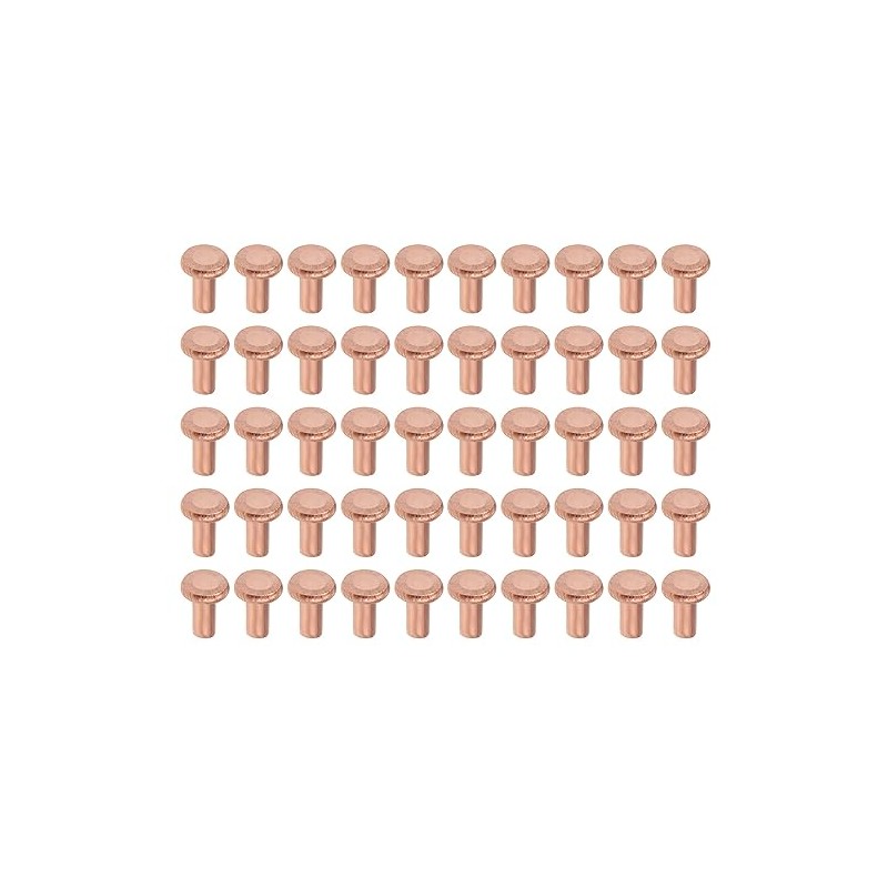 uxcell 100Pcs Copper Solid Rivets, 1/8" x 15/64" Flat Head