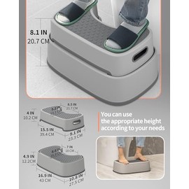 MR.SIGA Toilet Stool Squat Adult, Bathroom Stool Heavy Duty, Anti Slip Toilet Step for Bathroom, Toddler Step Stool for Kids, Light Gray & Dark Gray