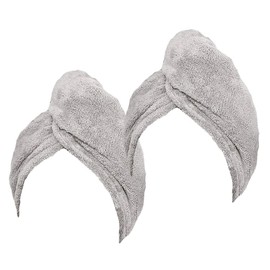 Allure 2 Pack Hair Towel Wrap 100% Cotton - Soft, Absorbent, Quick Drying Adjustable Button Hair Drying Towel (Silver)