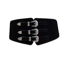 Zac's Alter Ego 13cm Black Triple Western Buckle Suede Corset Waist Belt