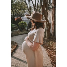 Peauty Maternity Dress Maternity Summer Dress Maternity Maxi Dress Summer Maternity Dress for Photoshoot Maternity Dress for Baby Shower (Light Mocha M)