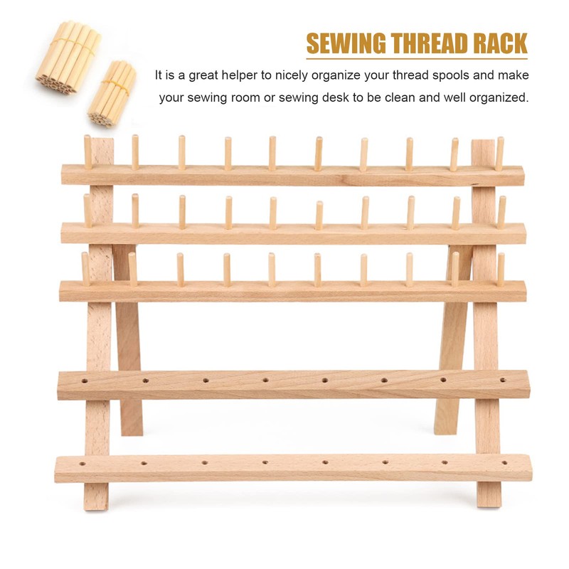 JasCherry Wooden Thread Spool Holder for Storing 46 Thread Spools