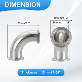 PATIKIL 90 Degree Elbow 1 1/2 "(38mm) Tube OD, 304 Stainless Steel Sanitary Pipe Fittings 1.5" Tri Sanitary Clamps 50.5mm Ferrule Flange OD for Dairy Beverage Plumbing Systems