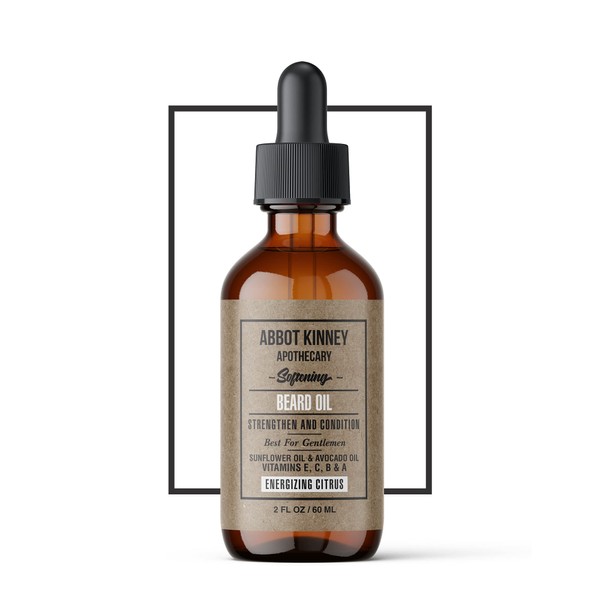 ABBOT KINNEY APOTHECARY Softening Beard Oil, Strengthens and Conditions Beards, Blend of Natural Oils, 2 oz (Energizing Citrus)