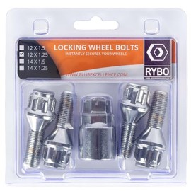 RYBO Set of 4 M12 x 1.25 Tapered Alloy Wheel Locking Bolts (30mm Thread Length)