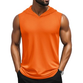 Cotrasen Men's Hooded Tank Top UPF 50+ Sleeveless Hoodies Lightweight Casual Gym Workout Shirts Cooling Muscle Cut Off Tee Shirt Orange L