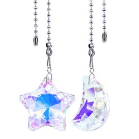Dotlite 2 Pack Colorful Glass Moon and Star Ceiling Fan Pull Chain, Crystal Suncatcher Fan Lamp String Pulls Decorative Extension, 14 Inches Ball Chains Extender Ornament with Connector