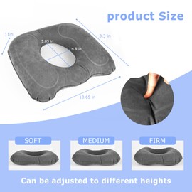 YHNDECO Sitzkissen Orthopädisch Aufblasbar, Hämorrhoiden Sitzkissen, Ergonomisches Steißbeinkissen für Rollstühle Bürostuhl Stuhl Anti Hämorrhoiden(Grau)