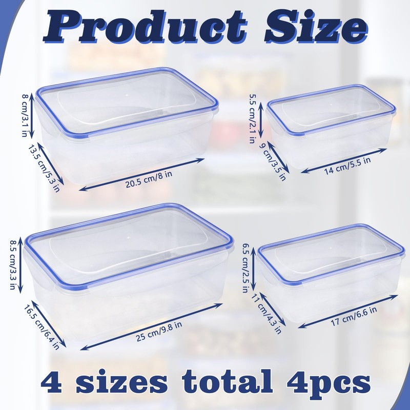 4 pcs Plastic Food Storage Containers With Lids Airtight, Portable