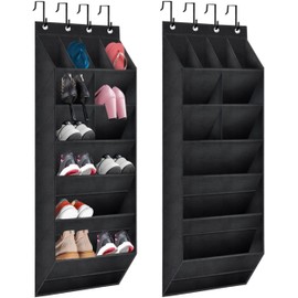 TIOYOTY Over The Door Shoe Organizer, 2 Pack Hanging Organizer with Large Deep Pockets, Rack for Closet and Dorm Narrow Door, Holder Black