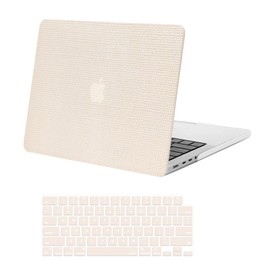 MOSISO Compatible with MacBook Pro 14 inch Case 2024-2021 M4 M3 M2 M1 A3112 A3185 A3401 A2918 A2992 A2779 A2442, Anti-Fingerprint Square Grid PU Leather Coated Plastic Hard Shell&Keyboard Cover, Beige