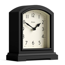 JONES CLOCKS® Tavern Mantel Clock | Modern Arch top Design | Black | Contemporary Classic Style for Desk, Table, Shelf or Bedside
