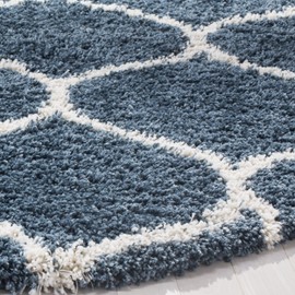 Safavieh Hudson Shag Collection SGH280L Moroccan Ogee 2-inch Thick Area Rug, 7' Round, Slate Blue/Ivory