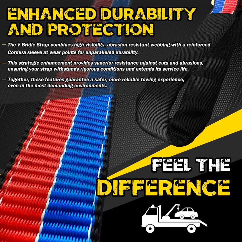 FITHOIST V-Bridle Tow Strap(Red&Blue) 2" x 6' with Snap Hooks,