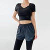 Sports Tension Crop Short Sleeve Air Stretch Two-in-One Leggings Set (DBC1903-1907W) Top (Black) XL / Bottom (Gray) S 3ea
