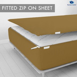 RAJVEER TEXTILE Zip On Fitted Sheet - Includes 1 Fitted Base + 2 Zip Sheet - Easy to Change, Won’t Pop Off Twin Sheet - Soft 600 TC Cotton Fitted Sheet- 15” Deep Pocket Queen Size- Taupe