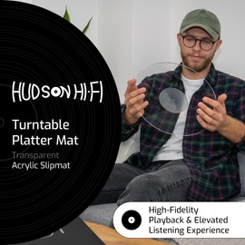 Hudson HiFi Acrylic Turntable Mat - Transparent - Enjoy Richest Tones, Crispest Sonic Clarity, Tightest Bass - 11.75” Anti-Static Platter Slipmat w/Label Recess - Standard Vinyl LP Record Platters