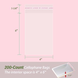 Yeaban 4"x6" Clear Self-Sealing Cellophane Bags,200-Count