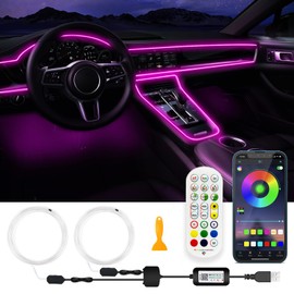 USB Car LED Lights, Interior Car Lights Strip with APP and RF Remote Control, 2 in 1 Ambient Lighting with 157 inches Fiber Optic Music Sync Simple Installation EL Wire Lights (2 in 1/157 inches)