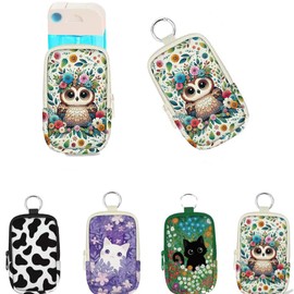 Hand Sanitizer Spray Case, Zippered Pouch, Cute Hand Sanitizer Holder Zippered Pouch, Glow Mist and Power Mist 1FL OZ, Pouch Case for Hand Sanitizer Card Spray for Women Men (Owls Floral)
