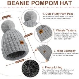 Scarf Gloves Set for Women with Ear Warmers Winter Warm Beanie Hat Scarf Gloves Set Touchscreen Gloves Socks 5 in 1 Set, Light Grey, One Size