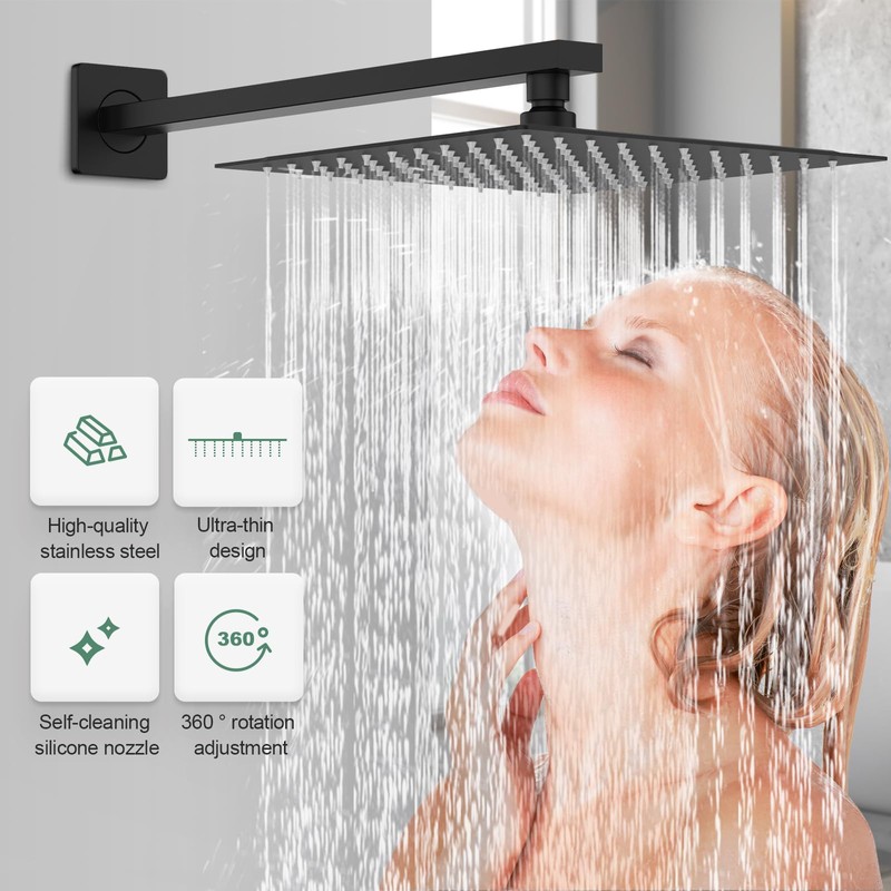 SunCleanse Shower System Rainfall Shower Faucets Set Matte Black, 10