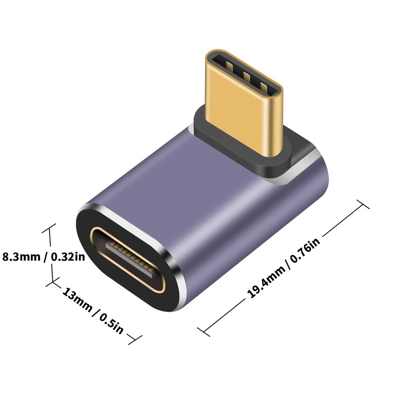 Poyiccot USB-C to Right Adapter, USB C Angle Adapter, 40Gbps
