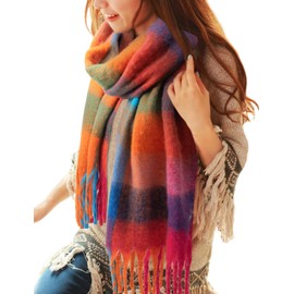 Voqeen Women Scarfs Winter Warm Soft Tartan Scarves Long Check Tassel Shawl And Wraps Large Thick Stole Blanket Scarf Gifts for Ladies