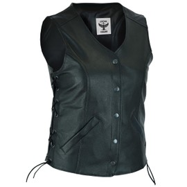 Women's Motorcycle Leather Vest With Longer Cut and Dual Gun Pockets Patch Friendly (4X-Large)
