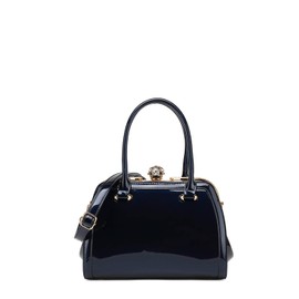 Style Strategy purses patent leather Satchel handbags for women Top Handle with kiss lock Shoulder bags crossbody for women (NAVY)