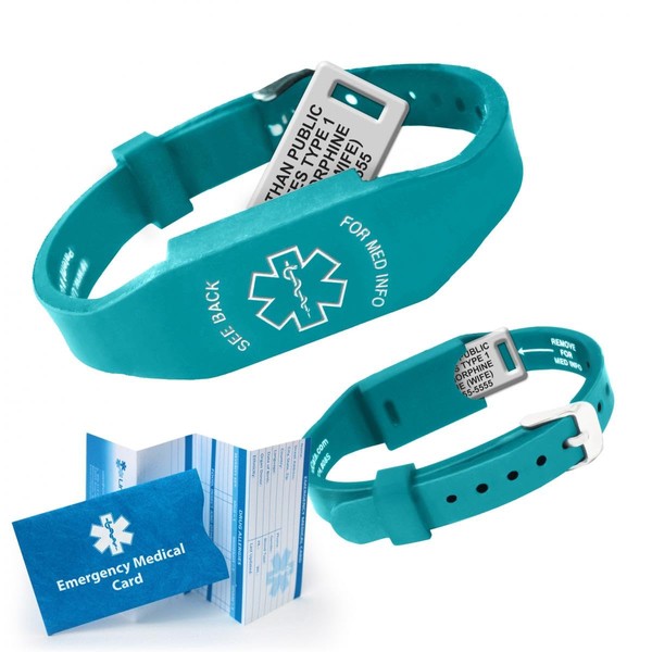 Elite II Medical ID Bracelet, Waterproof Hypoallergenic Silicone, 10 lines