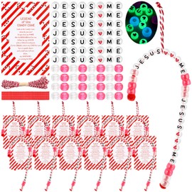 Knitgrip 12 Set The Legend of The Candy Cane Craft Kit Jesus Me Religious Christmas Luminous Beaded Ornament Include 384 Beads, 12 Cards, 1 Red and White Cotton Rope, 12 Chenille Stems for Xmas