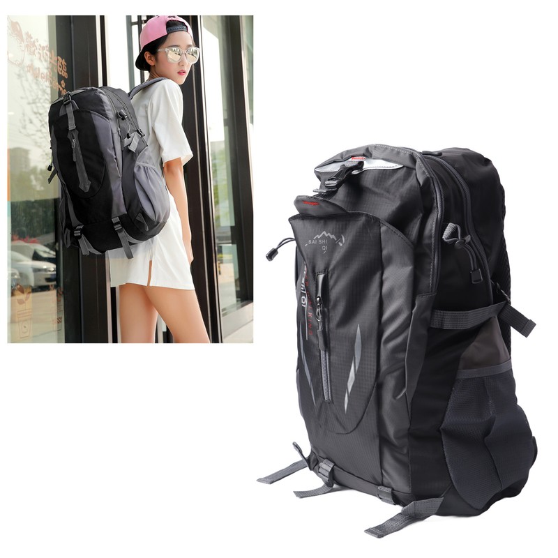 Black Outdoor Backpack Nylon Lightweight Water Repellent Hiking Sports Backpack