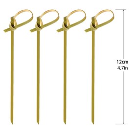 AooQie Cocktail Sticks 200 Counts Food Picks Japaneses Style Bamboo Knotted Skewers Bamboo Toothpicks with Twisted Ends party supplies-4.7 inches,12cm