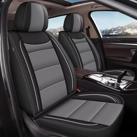 YORKNEIC 2 Front Seat Covers Fit for Toyota Tundra 2008-2023 2024: Leather Car Seat Covers - Waterproof Car Seat Protector Compatible Airbag (Black & Grey)