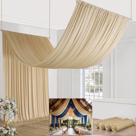 20ft×20ft Beige Ceiling Drapes for Weddings Parties,2 Panels 5×20ft Long Ceiling Curtain for Tent Canopy,Wrinkle Free Silky Easy to Draping&Hang Beige Drapes Backdrop for Event Church Stage Photo