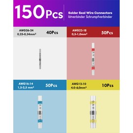 ANVINKU 150 Pieces Solder Connectors Heat Shrink Connector Set, Waterproof, 4 Types Cable Solder Connector with Heat Shrink Tube for Marine Vehicle Electrical Engineering, Solder Connector Set