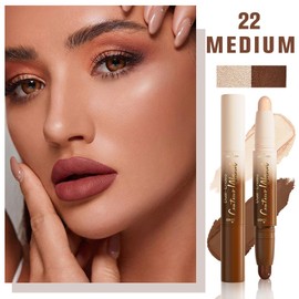 QIDSTERS 2in1 Cream Contour Highlighter Stick, Neutral Bronzer Makeup Stick, Applies Dual-Ended Sculpting Stick for Face Body, Long Lasting Waterproof No Smudging, Suitable for Makeup Beginners-Medium
