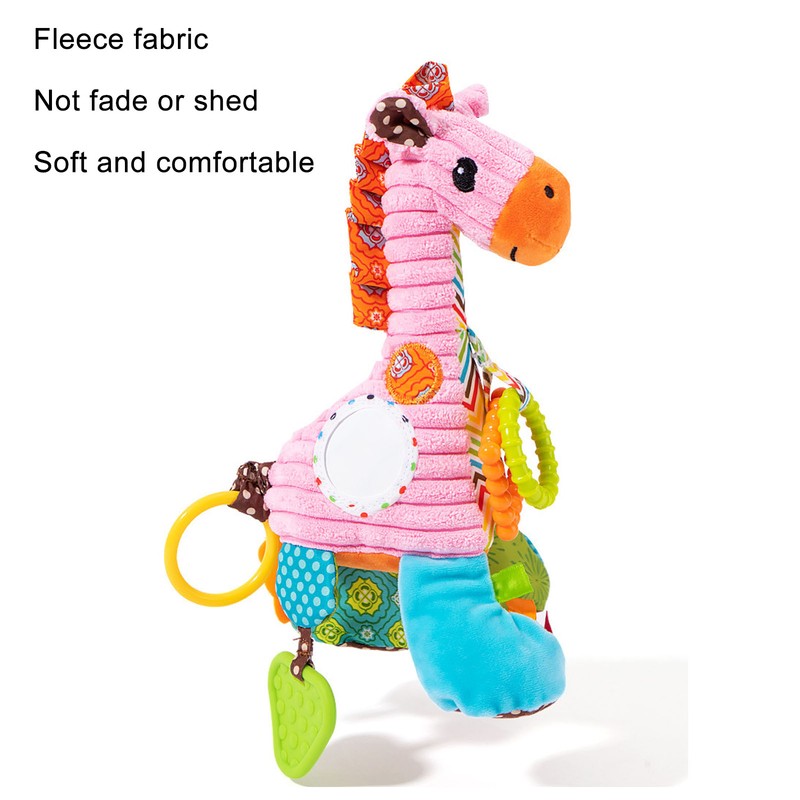 Infant Stroller Rattle Bell with Teether Mirror Cute Giraffe Plush