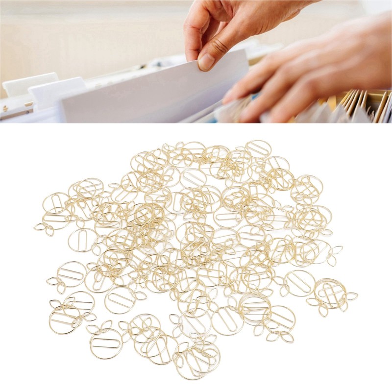 100Pcs Gold Paper Clips Cute Shape Stainless Steel Multifunction Metal