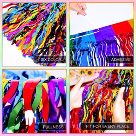 LOLStar Rainbow Party Decorations, 4 Pack Wavy Metallic Tinsel Foil Fringe Table Skirts, Perfect Table Decors for Birthday Holiday Wedding Engagement Bridal Shower Unicorn Pride Party Cartoon Party