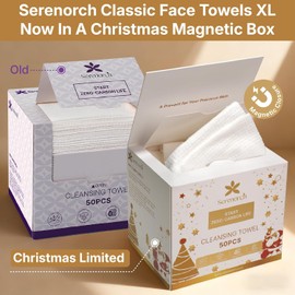 Toallas faciales desechables navideñas XL, paquete de 50 unidades, regalos navideños para mujeres, caja magnética, pañuelos faciales ultrasuaves, toallitas desmaquillantes secas para piel se