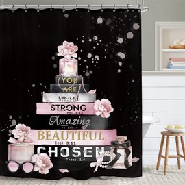 Yookeb Fashion Perfume Bathroom Shower Curtain 60W by 71H Inch Inspirational Motivational Positive Woman Black Pink Polyester Fabric 12 Plastic Hooks Waterproof Decor