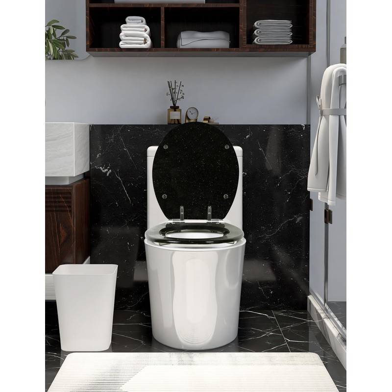 Angol Shiold Black Round Resin Toilet Seat Soft Close Quick