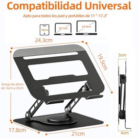Soporte para Laptop Acero Carbono, Ajustable Base Soporte para Laptop, Ergonmica Stand, Soporte para Elevador de Ordenadores Compatible con porttiles 