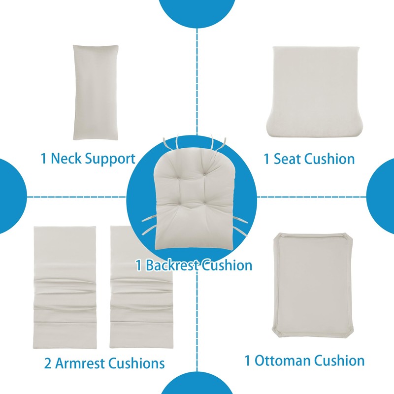 MABOZOO 6 PCS Glider Rocker Replacement Cushions with Storage Side